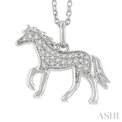 1/10 ctw Petite Horse Round Cut Diamond Fashion Pendant With Chain in 10K White Gold