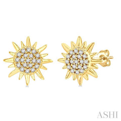 1/8 ctw Petite Sun Round Cut Diamond Fashion Stud Earring in 10K Yellow Gold