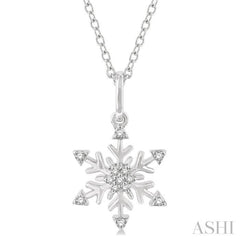 1/10 ctw Petite Snowflake Round Cut Diamond Fashion Pendant With Chain in 10K White Gold