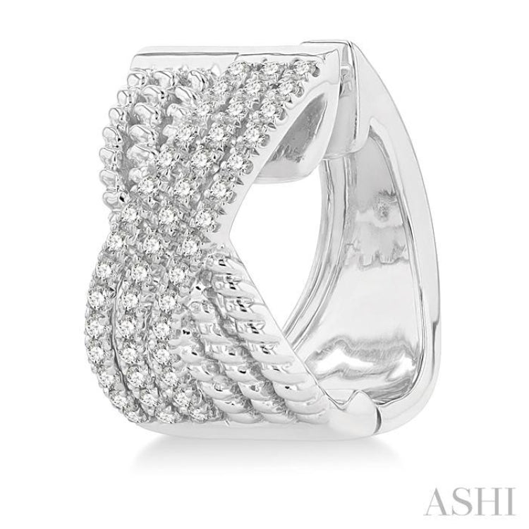1/3 ctw Petite Wide Criss-Cross Rope and Round Cut Diamond Fashion Huggies in 14K White Gold