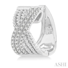 1/3 ctw Petite Wide Criss-Cross Rope and Round Cut Diamond Fashion Huggies in 14K White Gold