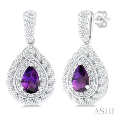 6X4 MM Pear Cut Amethyst and 1/20 ctw Round Cut Diamond Semi Precious Earring in Sterling Silver