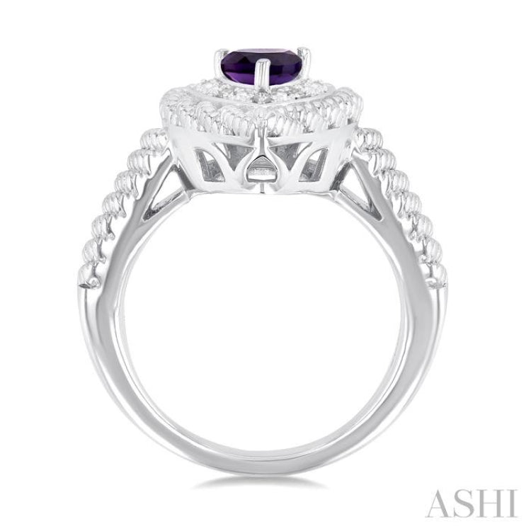 7X5 MM Pear Cut Amethyst and 1/20 ctw Round Cut Diamond Semi Precious Ring in Sterling Silver