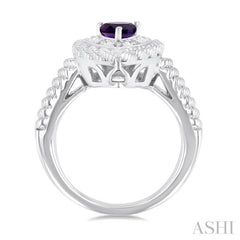 7X5 MM Pear Cut Amethyst and 1/20 ctw Round Cut Diamond Semi Precious Ring in Sterling Silver