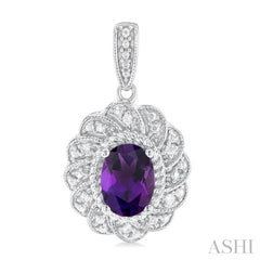 7X5 MM Oval Cut Amethyst and 1/20 ctw Round Cut Diamond Semi Precious Earring in Sterling Silver