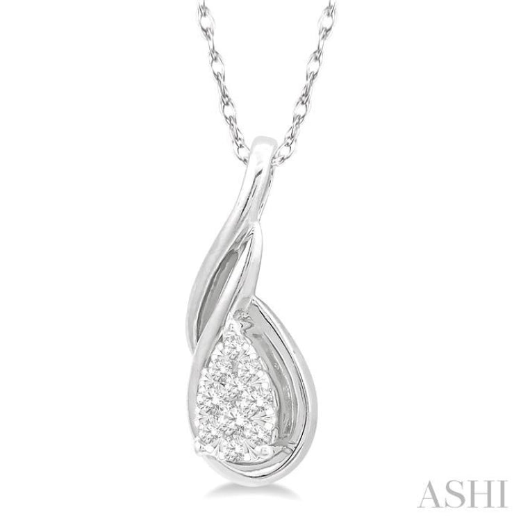 1/8 ctw Pear Shape Lovebright Entwined Wire Round Cut Diamond Pendant With Link Chain in 14K White Gold