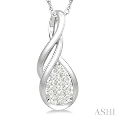 1/8 ctw Pear Shape Lovebright Entwined Wire Round Cut Diamond Pendant With Link Chain in 14K White Gold