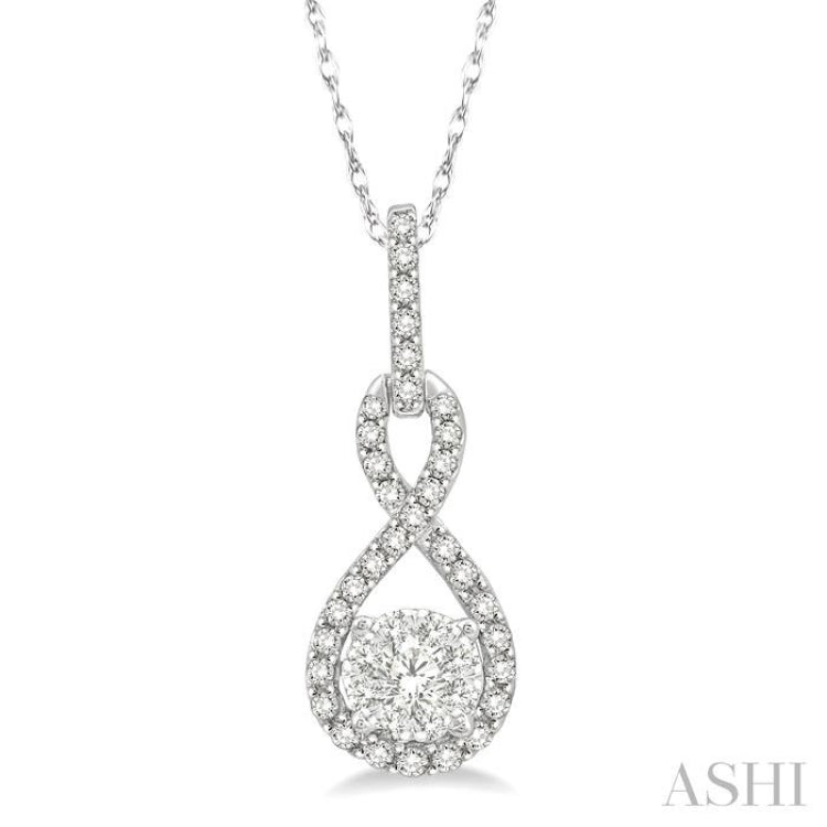 1/4 ctw Winding Round Cut Diamond Lovebright Pendant With Link Chain in 14K White Gold