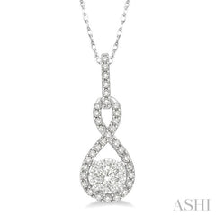 1/4 ctw Winding Round Cut Diamond Lovebright Pendant With Link Chain in 14K White Gold