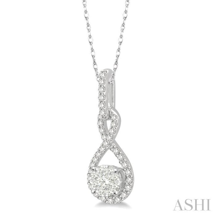 1/4 ctw Winding Round Cut Diamond Lovebright Pendant With Link Chain in 14K White Gold