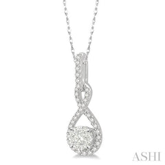 1/4 ctw Winding Round Cut Diamond Lovebright Pendant With Link Chain in 14K White Gold
