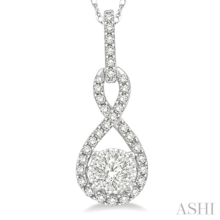 1/4 ctw Winding Round Cut Diamond Lovebright Pendant With Link Chain in 14K White Gold