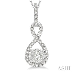 1/4 ctw Winding Round Cut Diamond Lovebright Pendant With Link Chain in 14K White Gold