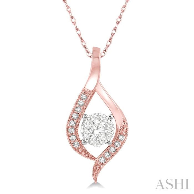 1/5 ctw Curved Lovebright Round Cut Diamond Pendant in 14K Rose and White Gold with chain
