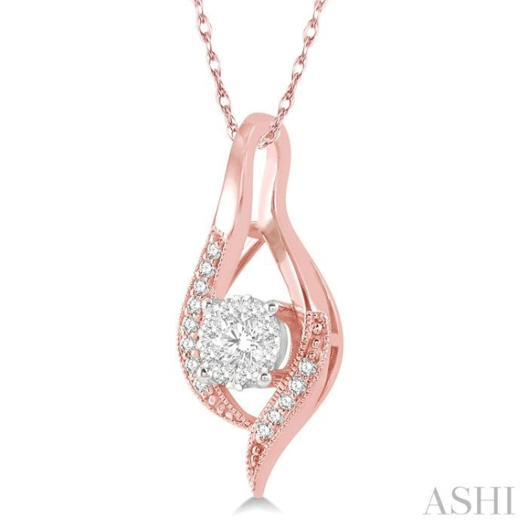 1/5 ctw Curved Lovebright Round Cut Diamond Pendant in 14K Rose and White Gold with chain