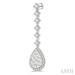1 ctw Pear Shape Dangler Round Cut Diamond Lovebright Earrings in 14K White Gold