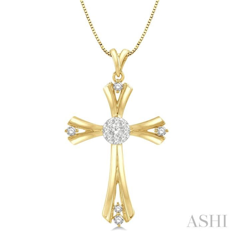 1/4 ctw Lovebright Round Cut Diamond Cross Pendant in 14K Yellow and White Gold with chain