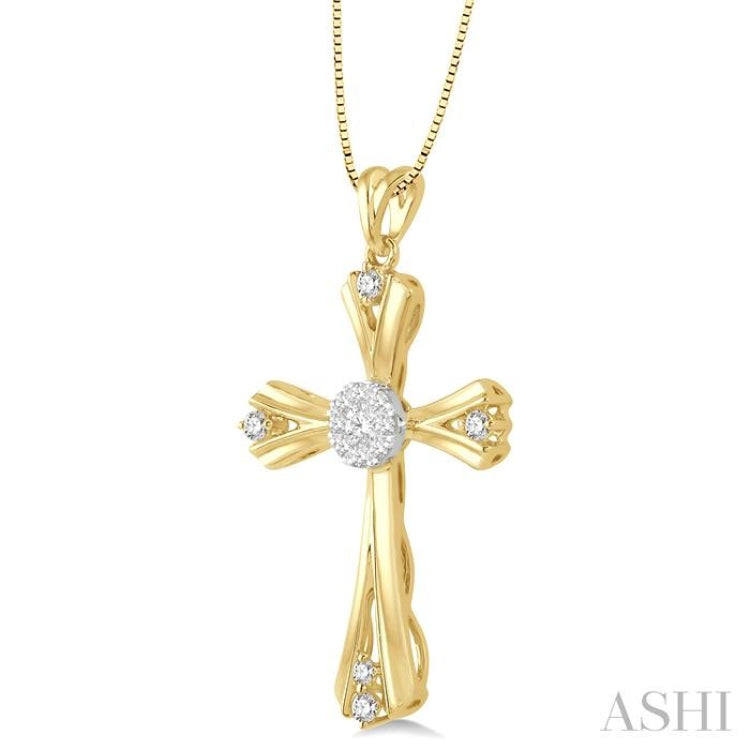 1/4 ctw Lovebright Round Cut Diamond Cross Pendant in 14K Yellow and White Gold with chain