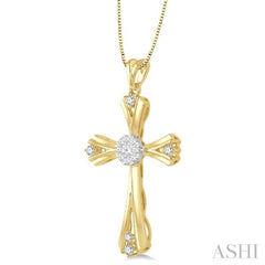 1/4 ctw Lovebright Round Cut Diamond Cross Pendant in 14K Yellow and White Gold with chain
