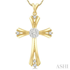 1/4 ctw Lovebright Round Cut Diamond Cross Pendant in 14K Yellow and White Gold with chain