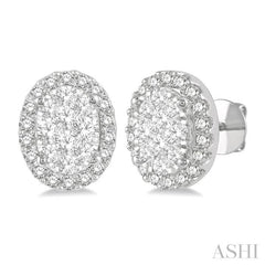 1/2 ctw Oval Shape Lovebright Round Cut Diamond Stud Earrings in 14K White Gold
