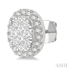 1/2 ctw Oval Shape Lovebright Round Cut Diamond Stud Earrings in 14K White Gold