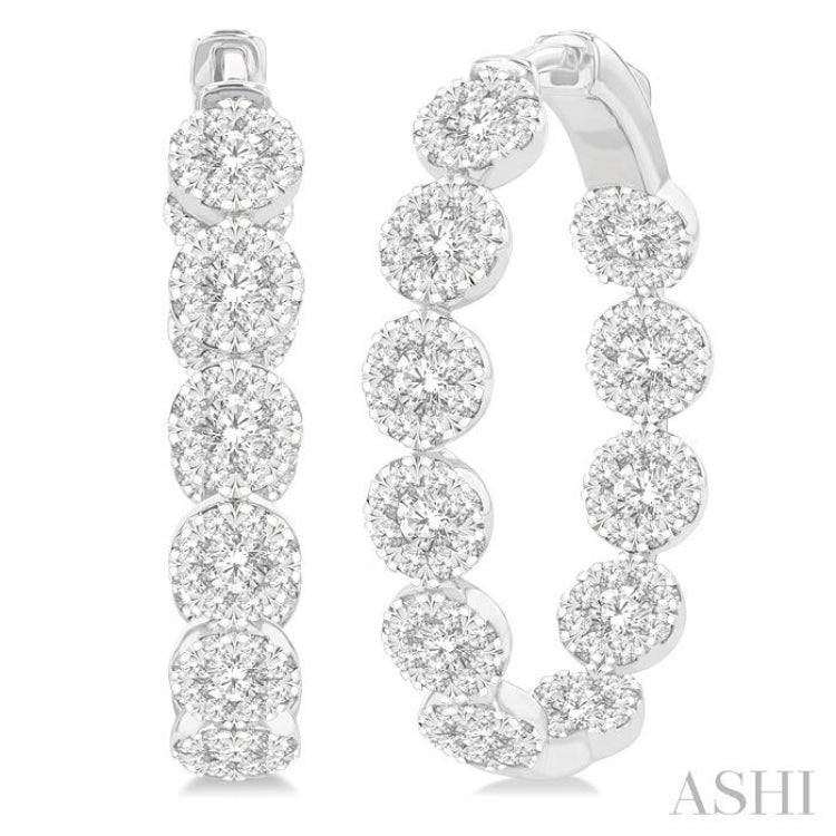 3 ctw Circular Link Lovebright In-Out Round Cut Diamond Hoop Earring in 14K White Gold
