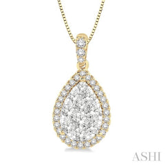 1/2 ctw Pear Shape Diamond Lovebright Pendant in 14K Yellow and White Gold with Chain