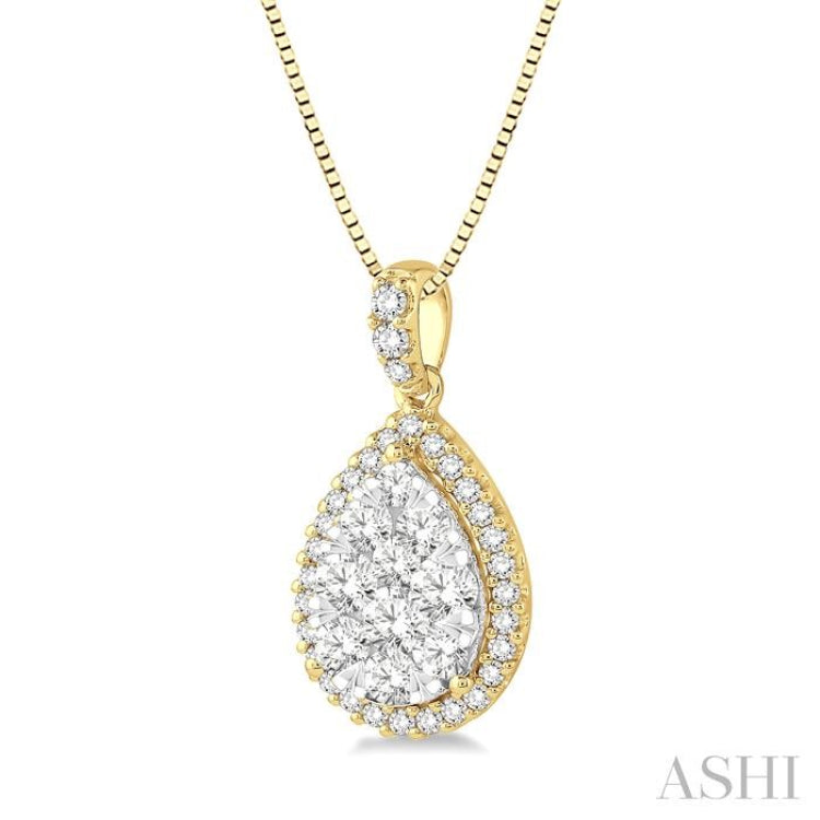 1/2 ctw Pear Shape Diamond Lovebright Pendant in 14K Yellow and White Gold with Chain
