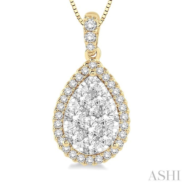 1/2 ctw Pear Shape Diamond Lovebright Pendant in 14K Yellow and White Gold with Chain