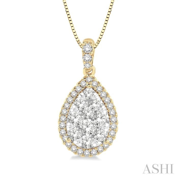 1/3 ctw Pear Shape Diamond Lovebright Pendant in 14K Yellow and White Gold with Chain