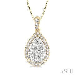 1/3 ctw Pear Shape Diamond Lovebright Pendant in 14K Yellow and White Gold with Chain
