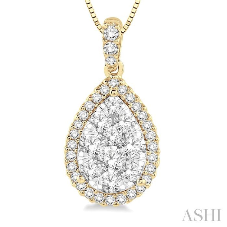 1/3 ctw Pear Shape Diamond Lovebright Pendant in 14K Yellow and White Gold with Chain