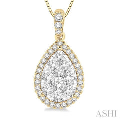 1/3 ctw Pear Shape Diamond Lovebright Pendant in 14K Yellow and White Gold with Chain