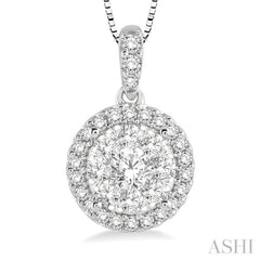 1/3 ctw Round Cut Diamond Lovebright Pendant in 14K White Gold with Chain