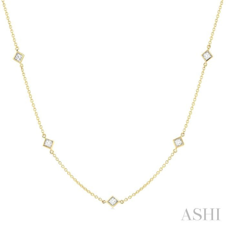 1 ctw Princess Cut Diamond Fashion Necklace in 14K Yellow Gold