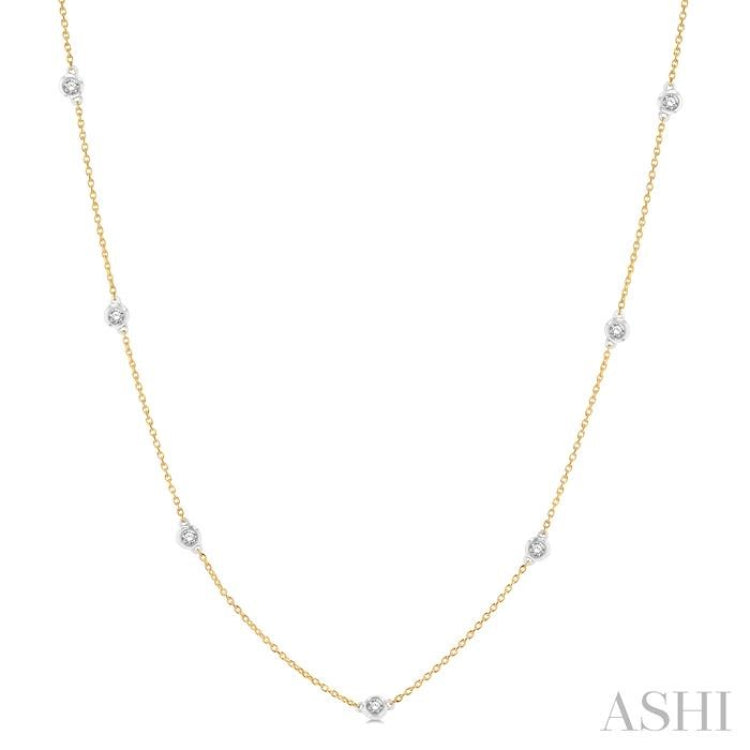 1/3 ctw Round Cut Diamond Station Necklace in 14K Yellow and White Gold