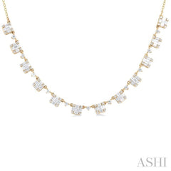 1 1/2 ctw Fusion Baguette and Round Cut Diamond Halfway Necklace in 14K Yellow Gold