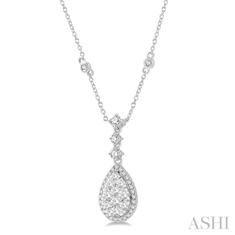 1 ctw Pear Shape Round Cut Diamond Lovebright Necklace in 14K White Gold