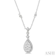 1 ctw Pear Shape Round Cut Diamond Lovebright Necklace in 14K White Gold
