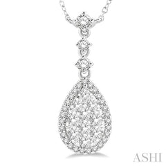 1 ctw Pear Shape Round Cut Diamond Lovebright Necklace in 14K White Gold