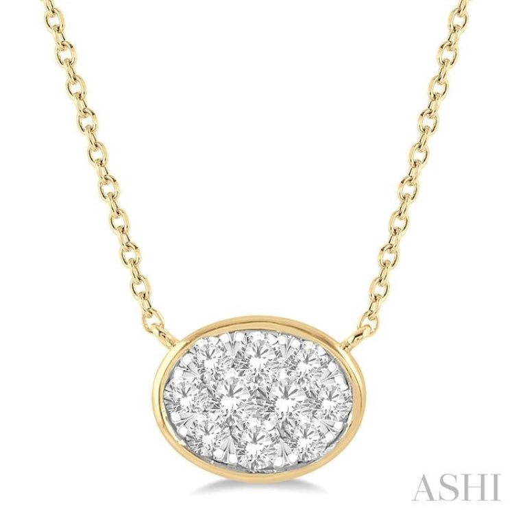 1/3 ctw Oval Shape Lovebright Diamond Pendant With Chain in 14K Yellow and White Gold