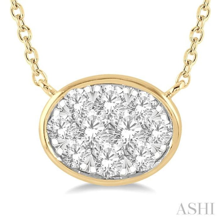 1/3 ctw Oval Shape Lovebright Diamond Pendant With Chain in 14K Yellow and White Gold
