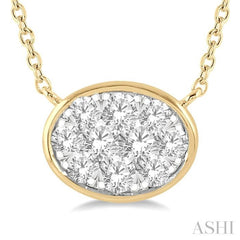 1/3 ctw Oval Shape Lovebright Diamond Pendant With Chain in 14K Yellow and White Gold