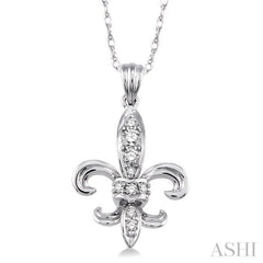 1/6 ctw Round Cut Diamond Fleur De Lis Pendant in 14K White Gold with Chain