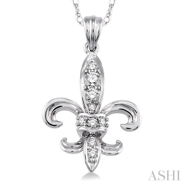 1/6 ctw Round Cut Diamond Fleur De Lis Pendant in 14K White Gold with Chain