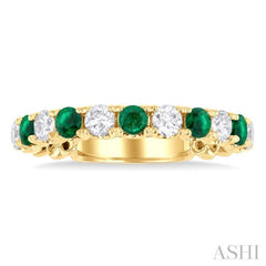 2.85 MM Emerald and 1/2 ctw Round Cut Diamond Precious Wedding Band in 14K Yellow Gold