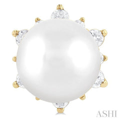 5.50 MM Round Shape Cultured Pearl and 1/6 ctw Petite Round Cut Diamond Fashion Stud Earring in 10K Yellow Gold