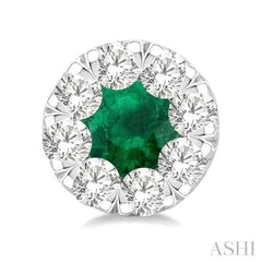 3.3 MM Emerald and 1/2 ctw Round Cut Diamond Lovebright Precious Stud Earrings in 14K White Gold