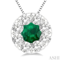 3.8 MM Emerald and 1/3 ctw Round Cut Cut Lovebright Diamond Precious Pendant With Chain in 14K White Gold